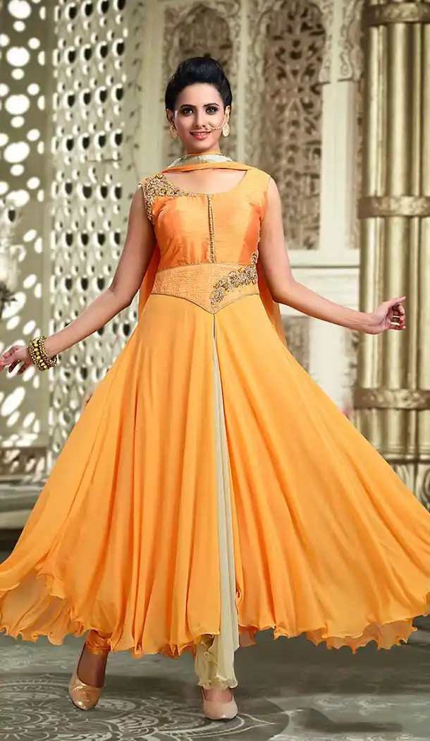 Yellow Color Art Silk Anarkali Style Readymade Churidar Suit | FH493775699