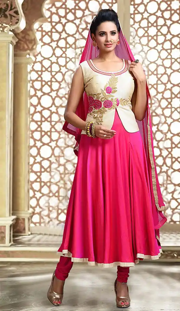 Deep Pink Color Art Silk Anarkali Style Readymade Churidar Suit | FH493775701