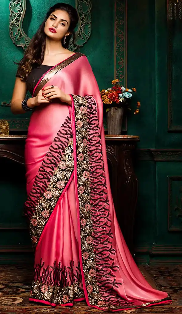 Salmon Color Satin Traditional Ethnic Wear Sarees | FH493975716