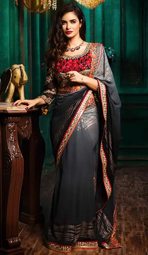 Grey Color Georgette Traditional Ethnic Wear Sarees | FH493975720