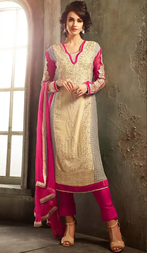 Beige Color Chiffon Straight Cut Style Palazzo Dresses | FH494575805