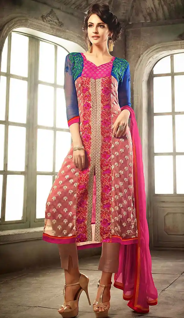 Pink Color Chiffon Achkan Style Narrow Pants Dresses | FH494575808
