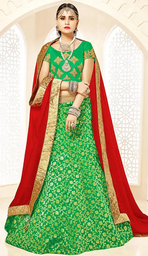 Lime Green Color Brocade A Line Style Party Ghagra Choli | FH494675814