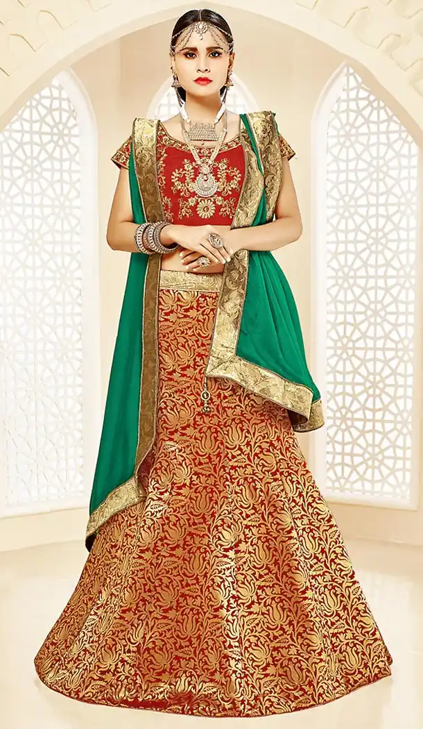 Maroon Color Brocade A Line Style Party Ghagra Choli | FH494675815
