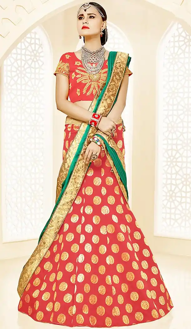 Crimson Color Brocade A Line Style Party Ghagra Choli | FH494675817