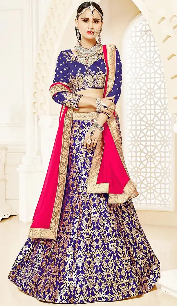 Blue Color Brocade A Line Style Party Ghagra Choli | FH494675822