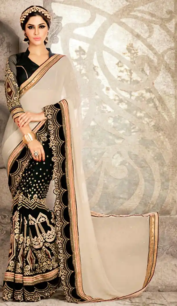 Black Color Georgette Traditional Wear Saree Blouse | FH494775824