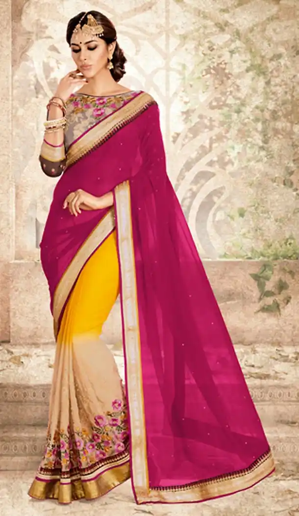 Yellow Color Georgette Traditional Wear Saree Blouse | FH494775827