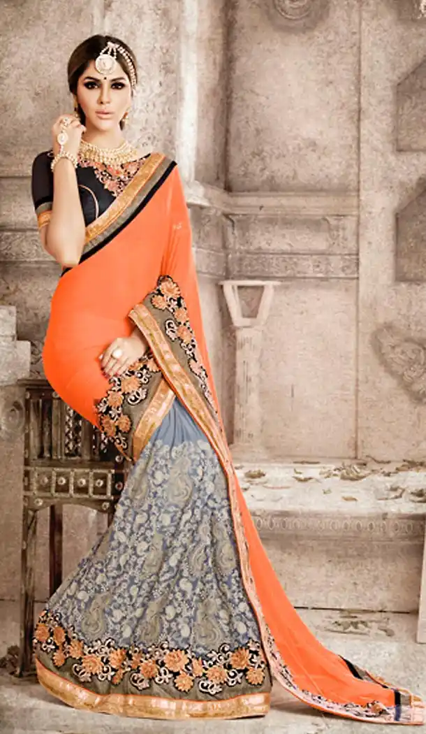 Orange Color Georgette Traditional Wear Saree Blouse | FH494775829