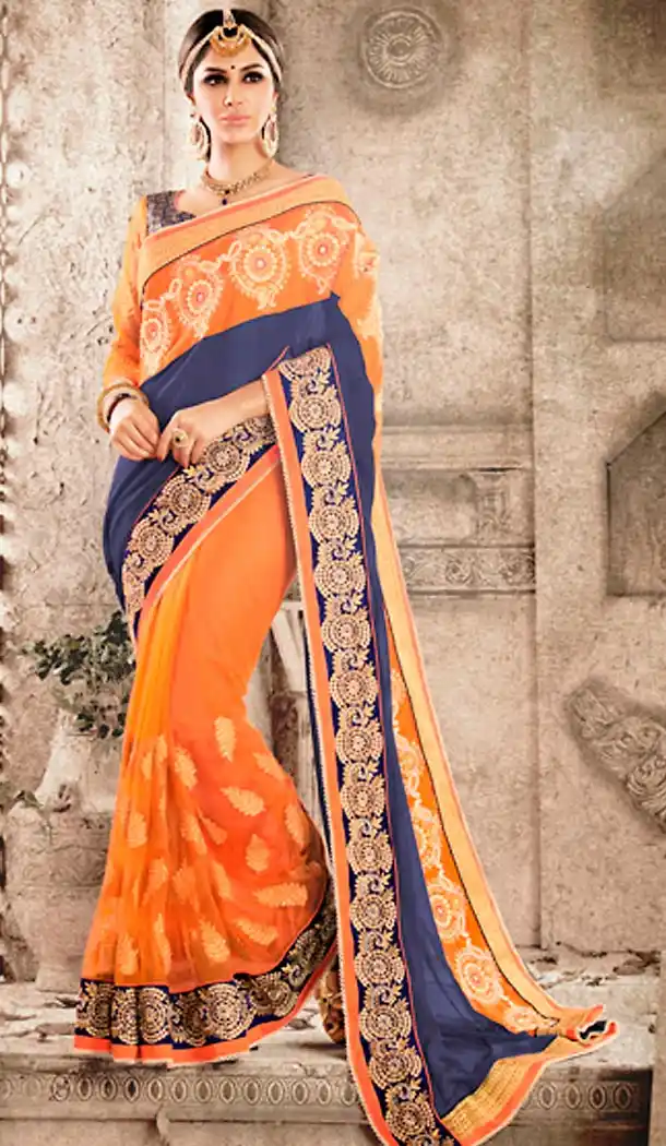 Orange Color Georgette Traditional Wear Saree Blouse | FH494775830