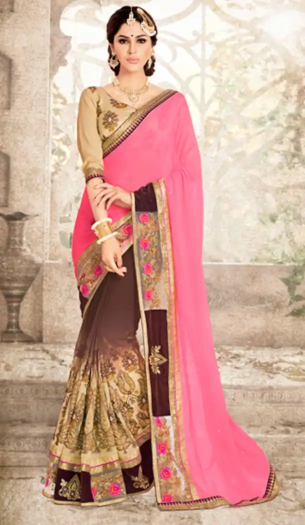 Rose Pink Color Georgette Traditional Wear Saree Blouse | FH494775831