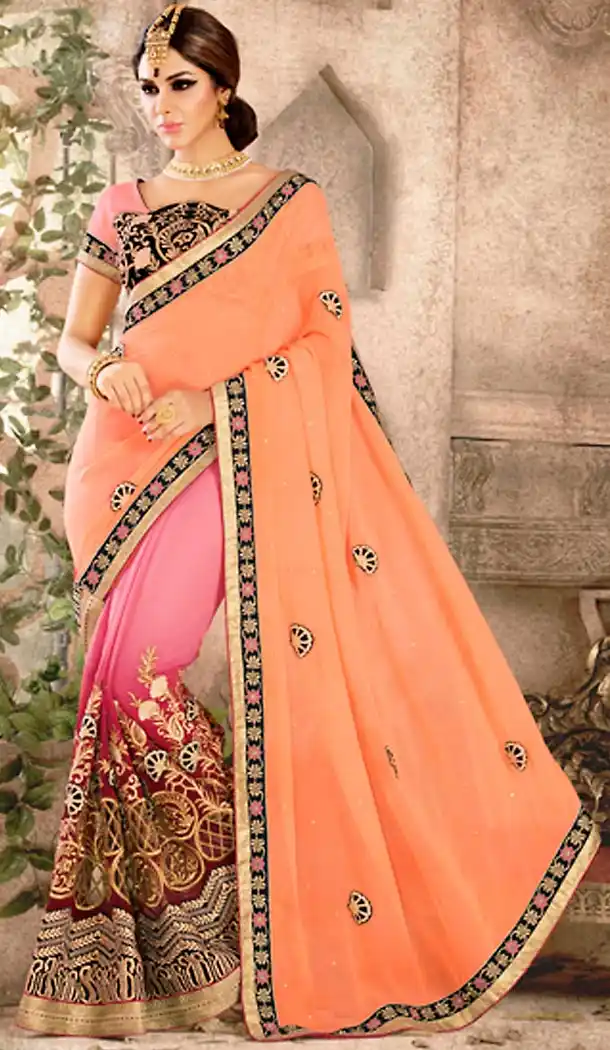 Rose Pink Color Chiffon Traditional Wear Saree Blouse | FH494775834
