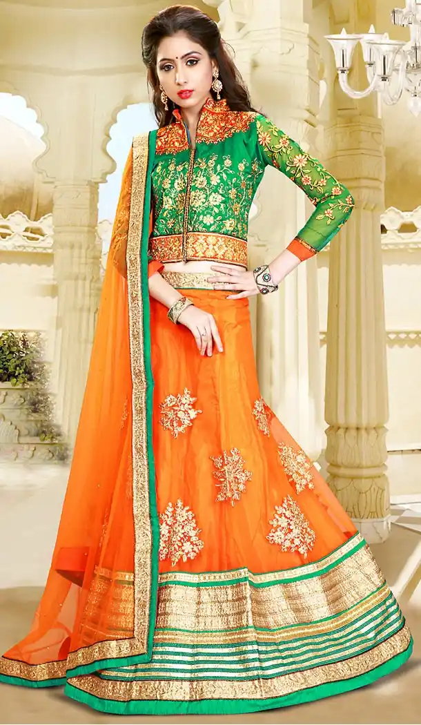 Orange Color Net Circular Style Designer Wear Lehenga Choli | FH495875976