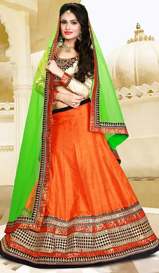 Orange Color Silk Circular Style Designer Wear Lehenga Choli | FH495875978