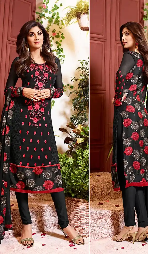 Shilpa Shetty Black Color Georgette Straight Cut Salwar Kameez | FH496476052
