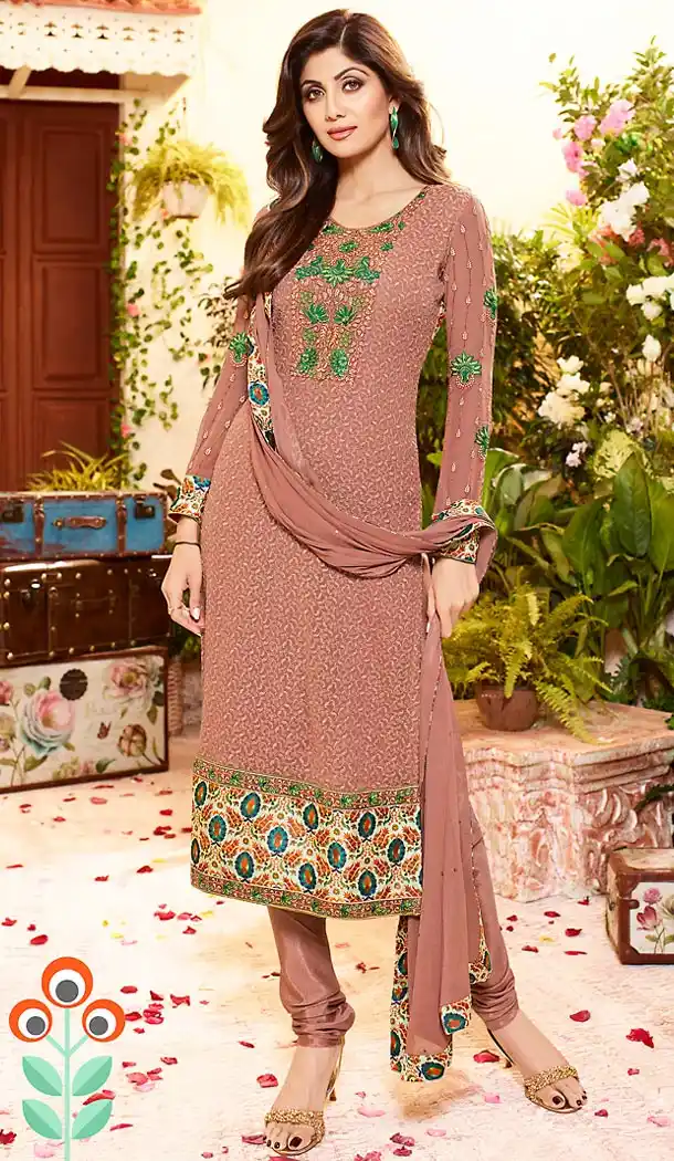 Shilpa Shetty Rosy Brown Color Georgette Straight Cut Salwar Kameez | FH496476056