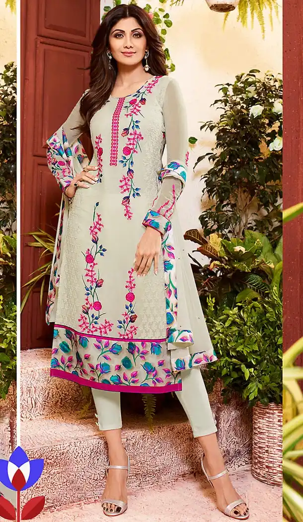 Shilpa Shetty Dove Color Georgette Straight Cut Salwar Kameez | FH496476057