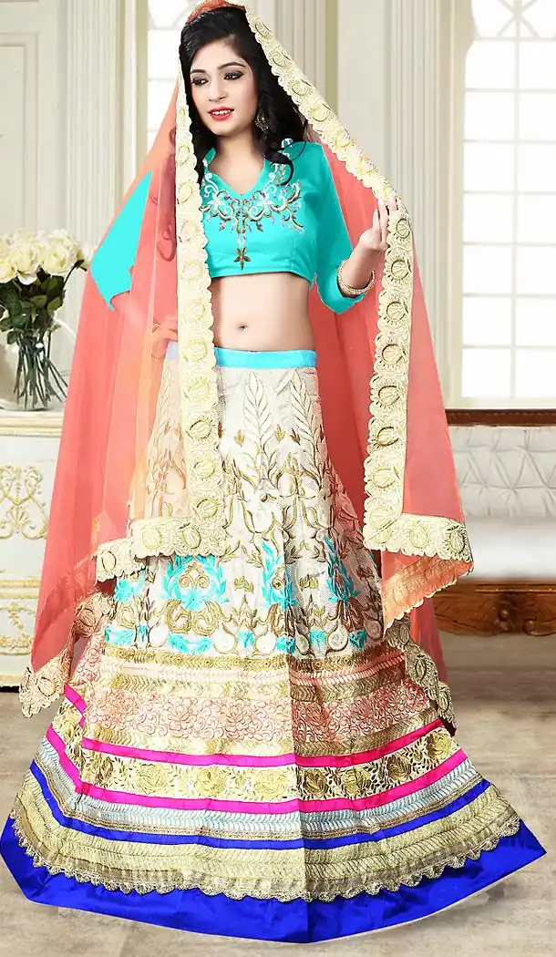Beige Color Brocade Circular Style Designer Lehenga Choli | FH496776104