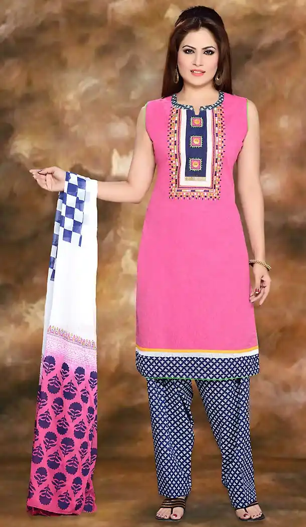 Rose Pink Color Cotton Straight Cut Readymade Patiyala Suit | FH496976127