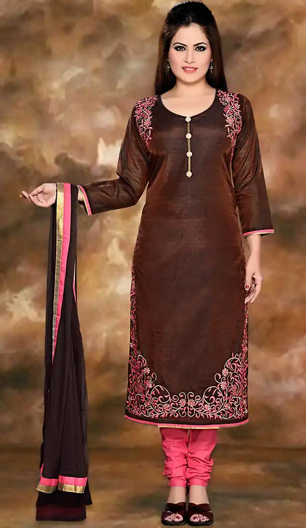 Chocolate Color Cotton Silk Straight Cut Readymade Churidar Suit | FH496976128