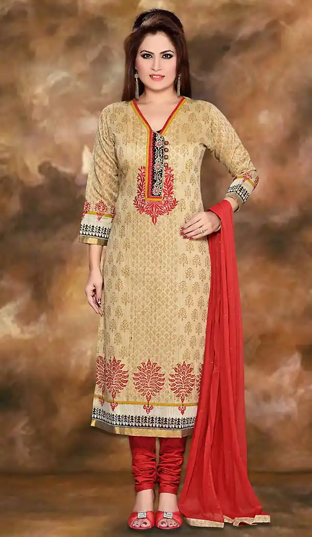 Tan Brown Color Cotton Silk Straight Cut Readymade Churidar Suit | FH496976133