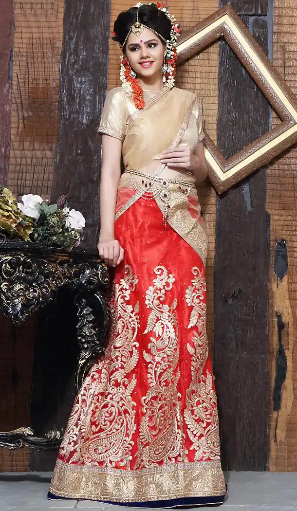 Red Color Net A Line Style Party Wear Lehenga Choli | FH497176189