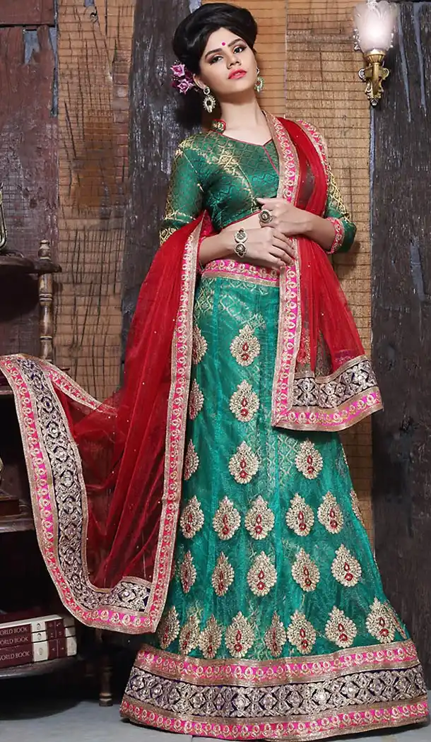Emerald Color Net A Line Style Treditional Wear Lehenga Choli | FH497276209