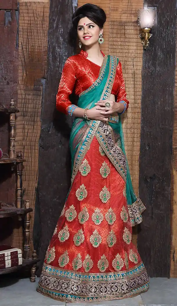 Red Color Net A Line Style Treditional Wear Lehenga Choli | FH497276212