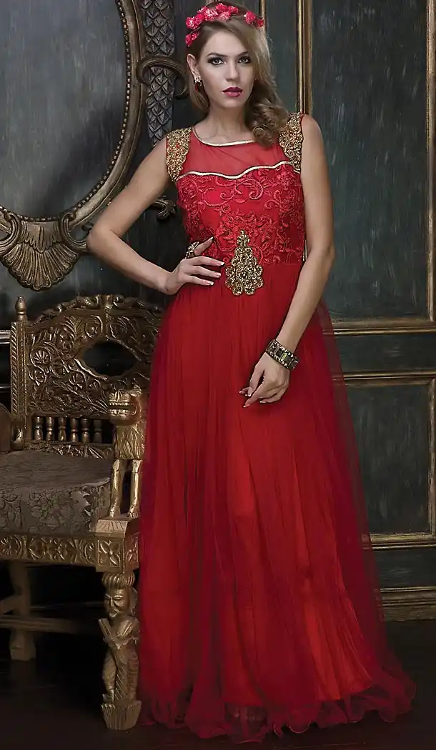 Maroon Color Net Designer Party Wear Gowns | FH497876171