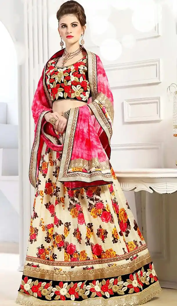 Cream Color Georgette A Line Style Ladies Lehenga Choli | FH498176299
