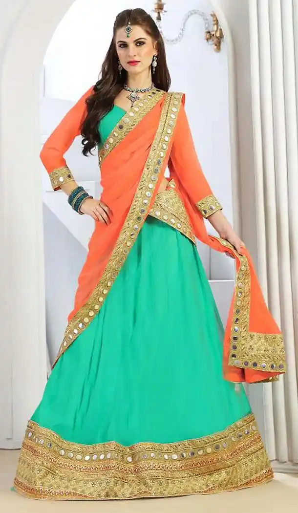 Turquoise Color Silk A Line Style Ladies Lehenga Choli | FH498176300