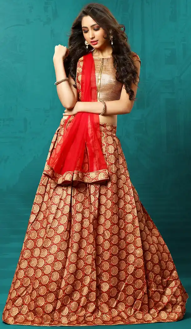 Red Color Art Silk A Line Style Printed Lehenga Choli | FH498376312
