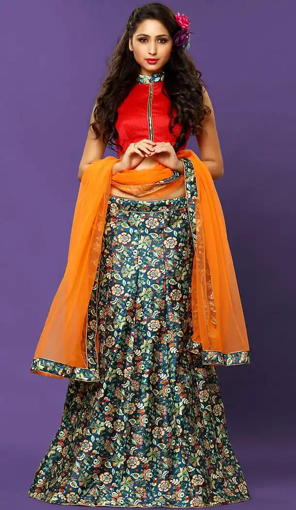 Navy Blue Color Art Silk A Line Style Printed Lehenga Choli | FH498376314