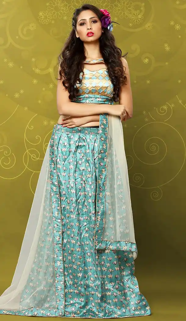 Sky Blue Color Art Silk A Line Style Printed Lehenga Choli | FH498376315
