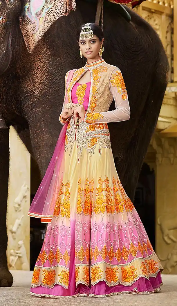 Beige Color Net and Satin A Line Style Designer Wear Lehenga Choli | FH498676356