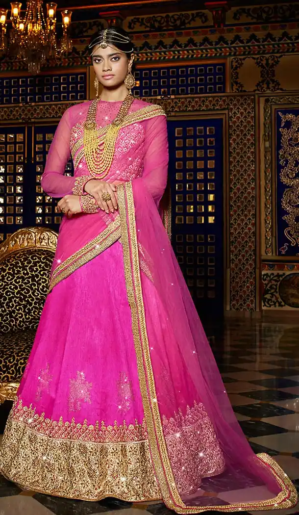 Deep Pink Color Silk A Line Style Designer Wear Lehenga Choli | FH498676360