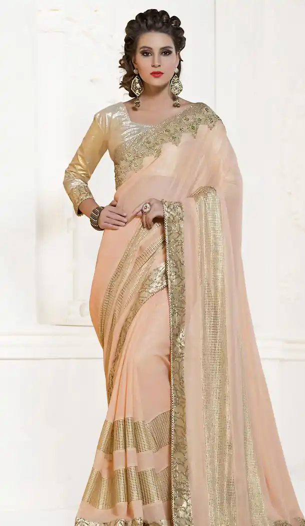 Beige Color Georgette Contemporary Saree Blouse | FH498776362