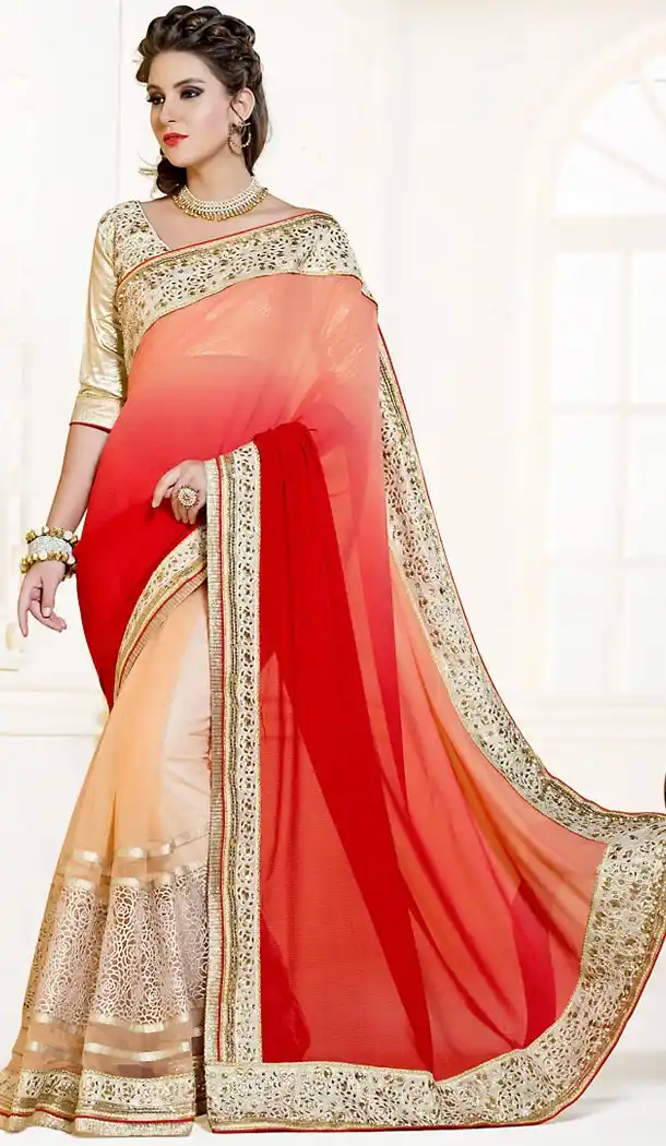 Deep Scarlet Color Georgette Contemporary Saree Blouse | FH498776363