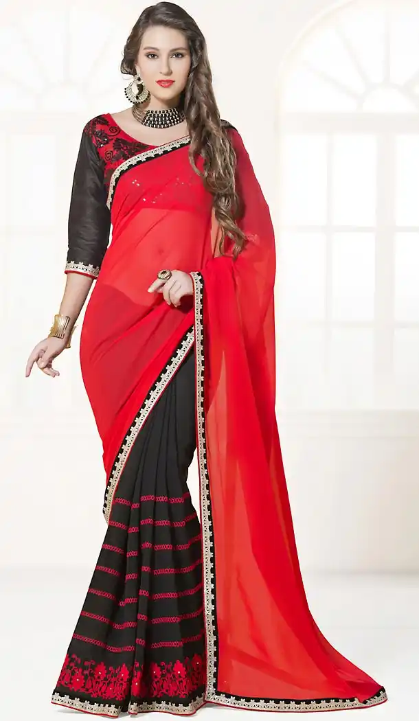 Red Color Georgette Contemporary Saree Blouse | FH498776364