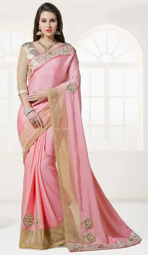 Salmon Color Chiffon Contemporary Saree Blouse | FH498776368