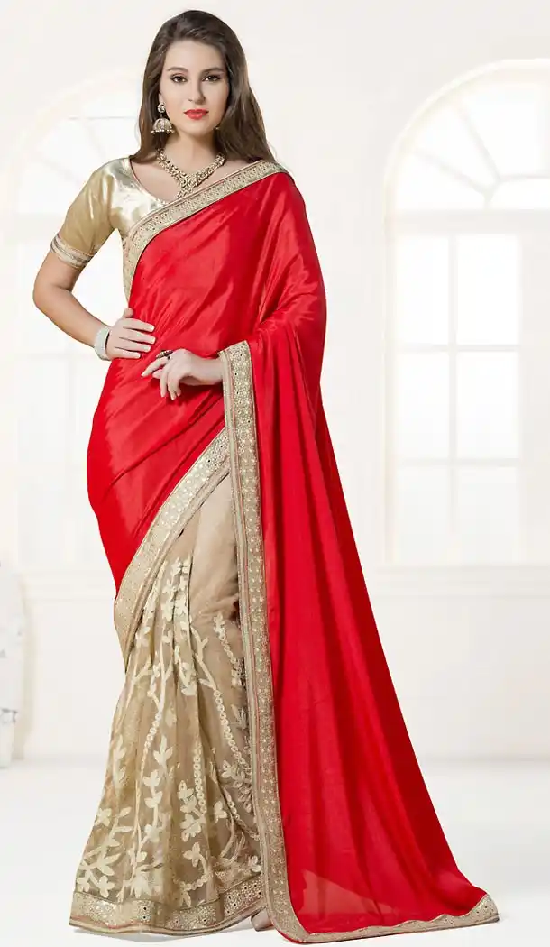 Deep Scarlet Color Chiffon Contemporary Saree Blouse | FH498776369