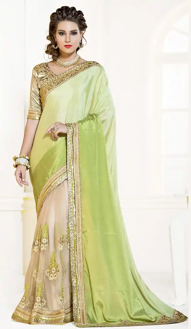 Mint Green Color Chiffon Contemporary Saree Blouse | FH498776370