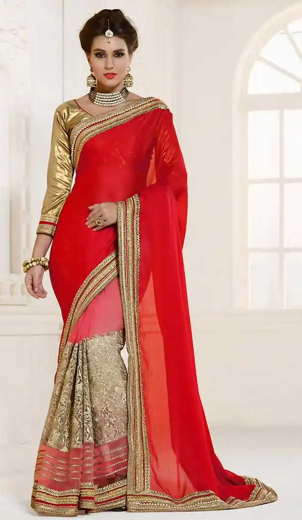 Red Color Satin Contemporary Saree Blouse | FH498776371