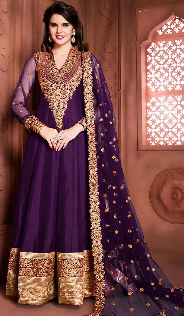 Purple Color Silk Long Anarkali Style Churidar Kameez | FH499276406