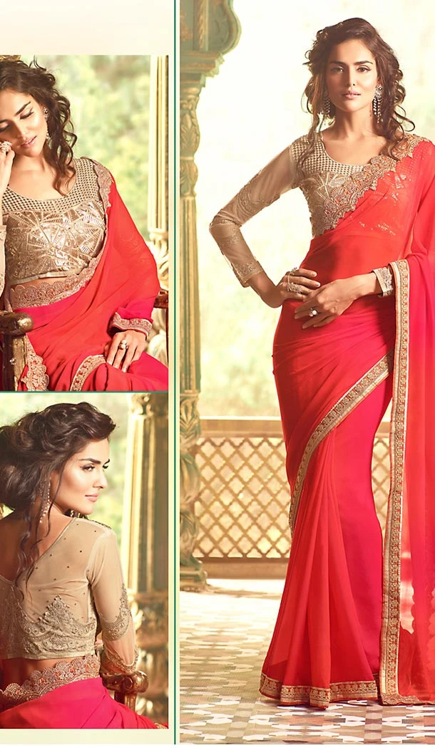 Deep Pink Color Georgette Party Wear Saree Blouse | FH499376409