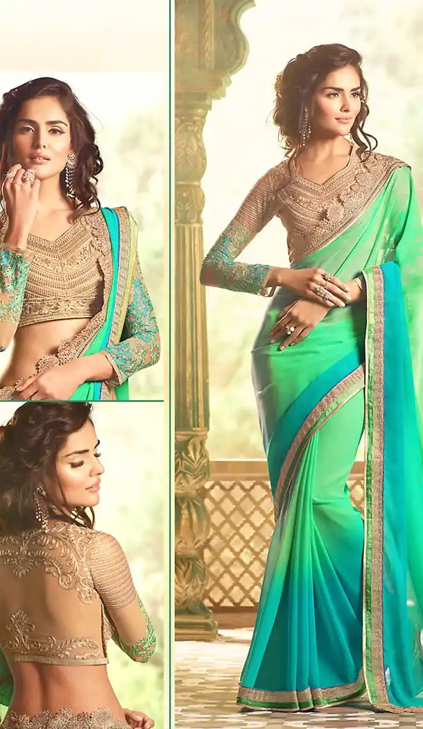 Mint Green Color Georgette Party Wear Saree Blouse | FH499376412