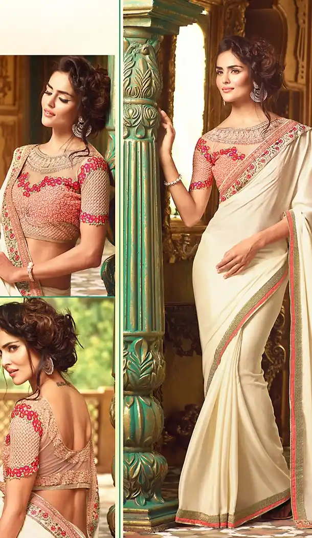Off White Color Georgette Party Wear Saree Blouse | FH499376414