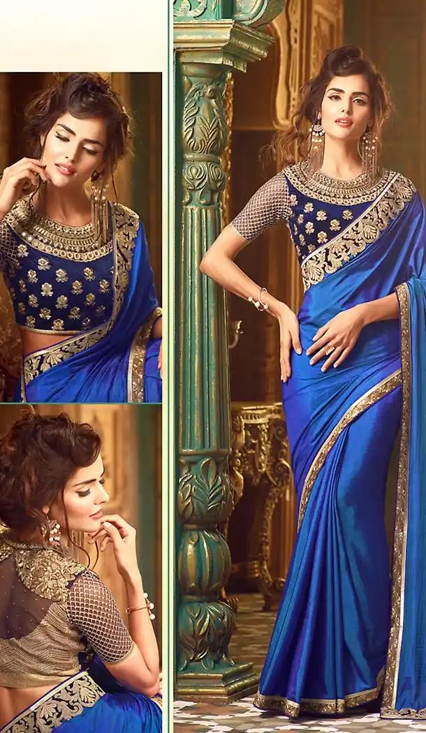 Blue Color Georgette Party Wear Saree Blouse | FH499376415