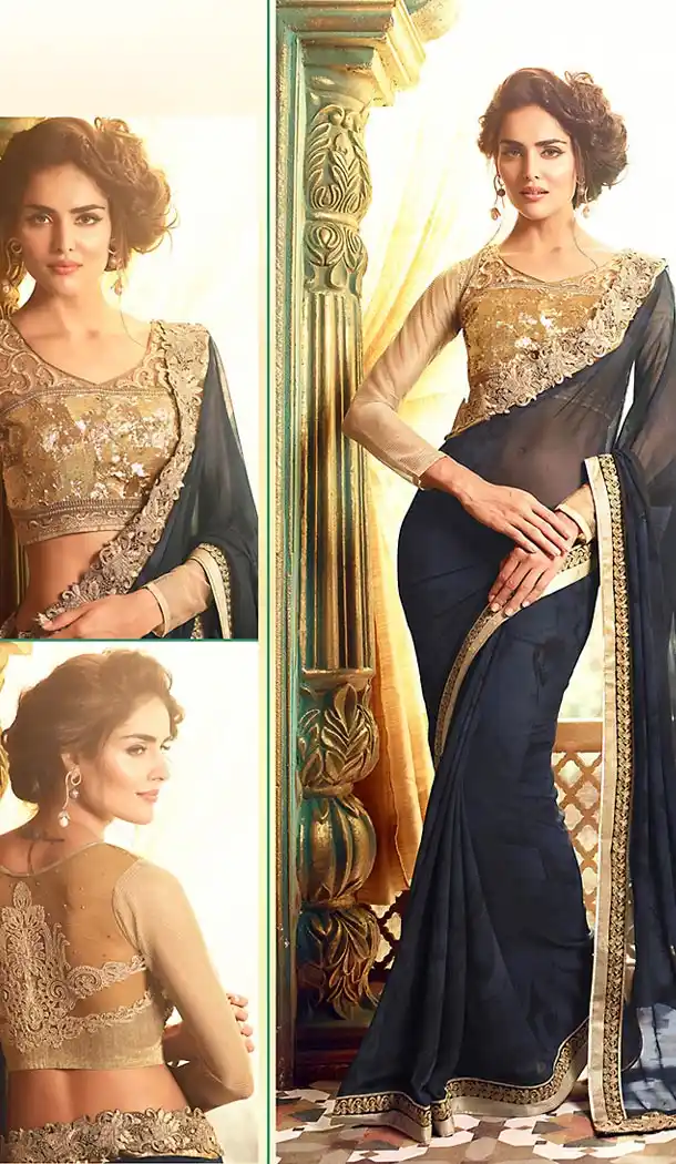 Slate Grey Color Georgette Party Wear Saree Blouse | FH499376417