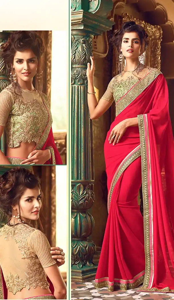 Deep Pink Color Georgette Party Wear Saree Blouse | FH499376418